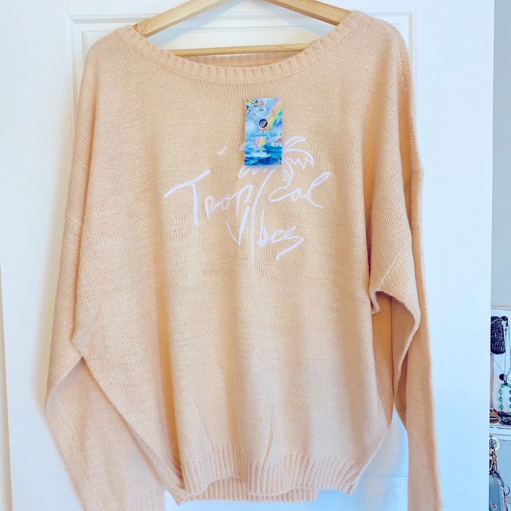 NWT Light Weight Beige, “Tropical Vibes” Sweater